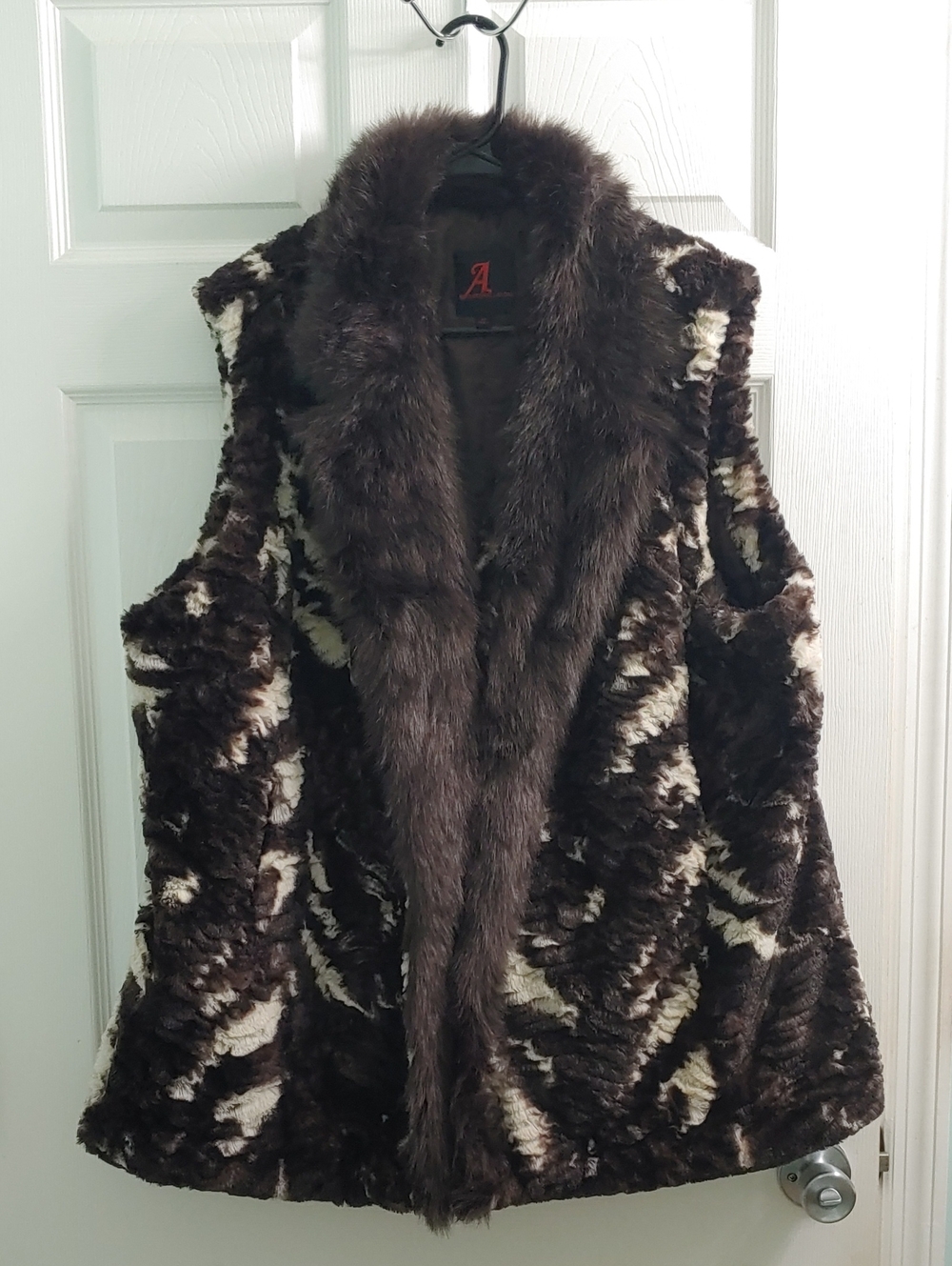 Adrienne Landau Fur Vest Brown Zebra Print Women's Size 3X